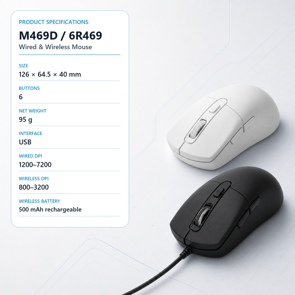 Selainda M469D / 6R469 Wired & Wireless 6-Button Adjustable DPI USB Mouse