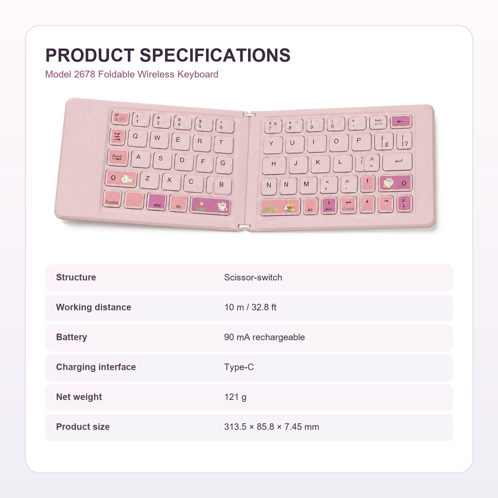 Selainda 2678 Foldable Wireless Keyboard, Scissor Keys, Type-C Rechargeable