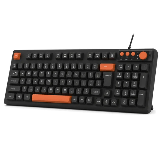 Selainda 8B06 Wired 98-Key Office Keyboard with Multimedia Controls, Volume Knob, FN Shortcuts and N