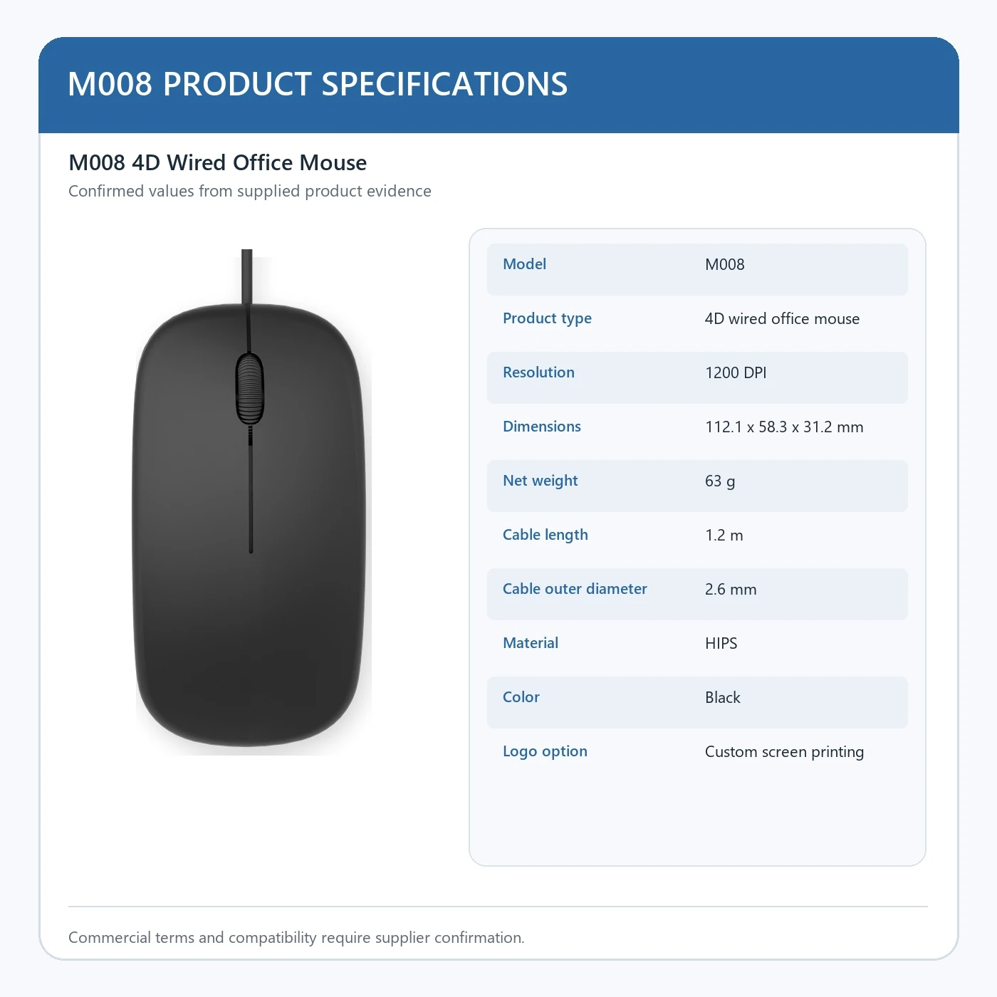 Selainda M008 4D Wired Office Mouse with Custom Logo Printing