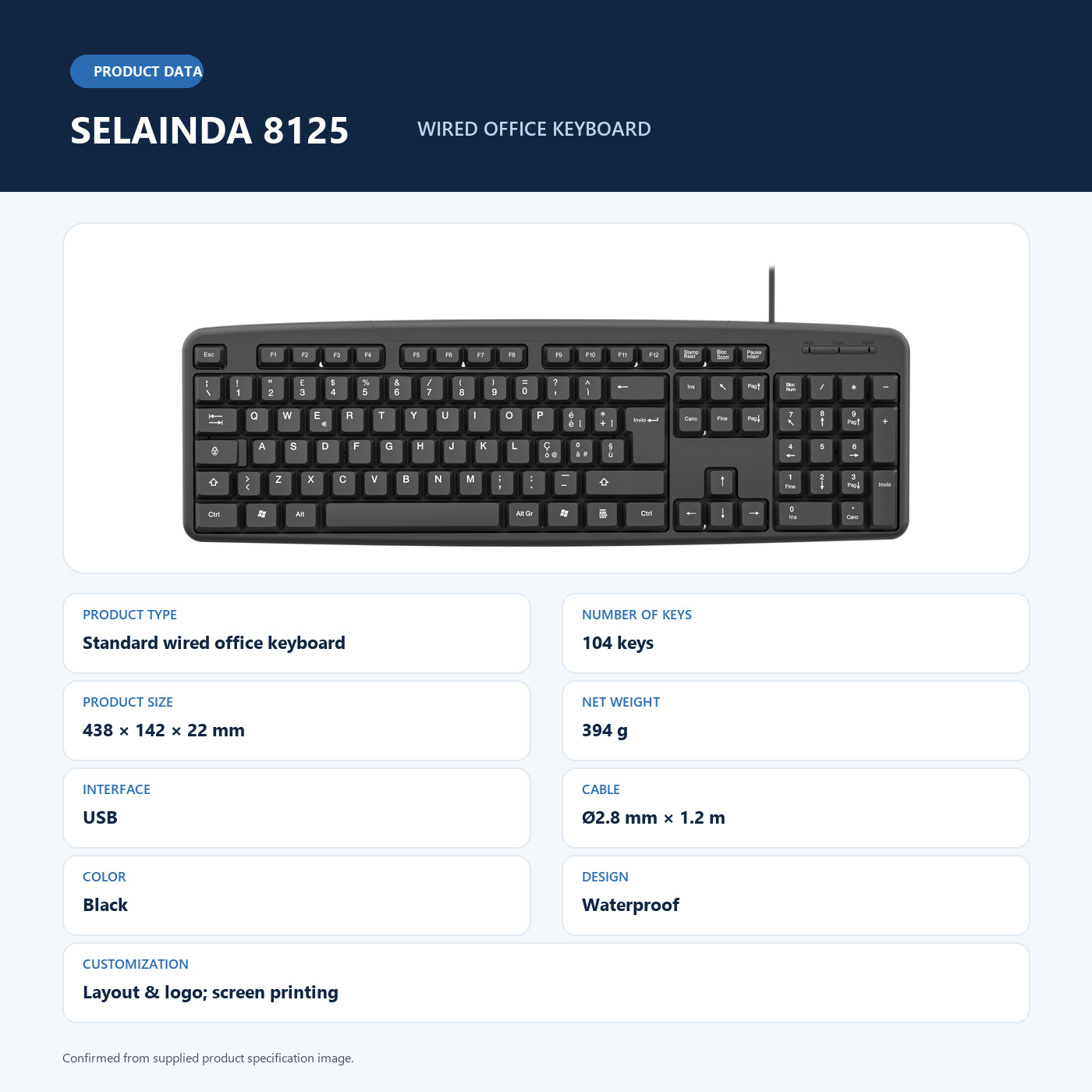Selainda 8125 104-Key Wired USB Office Keyboard, Full-Size Black Standard Layout for Everyday Work