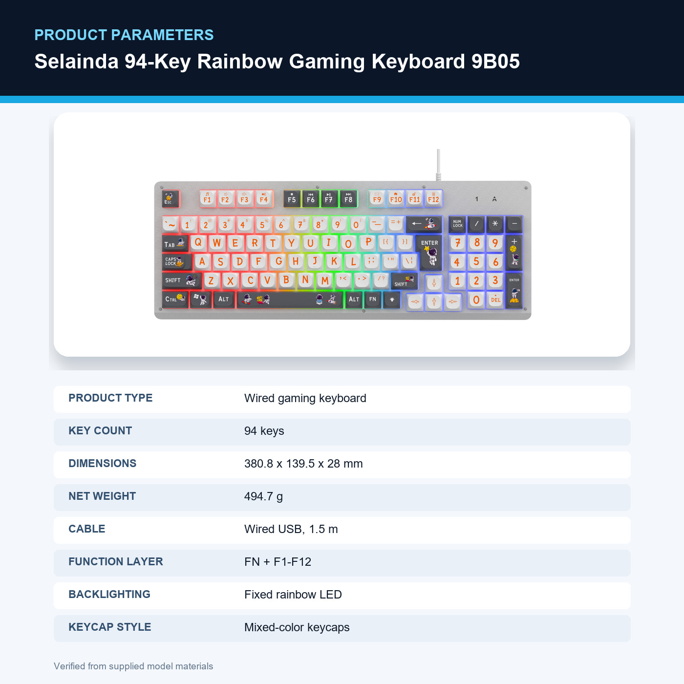 Selainda 94-Key Rainbow Gaming Keyboard 9B05