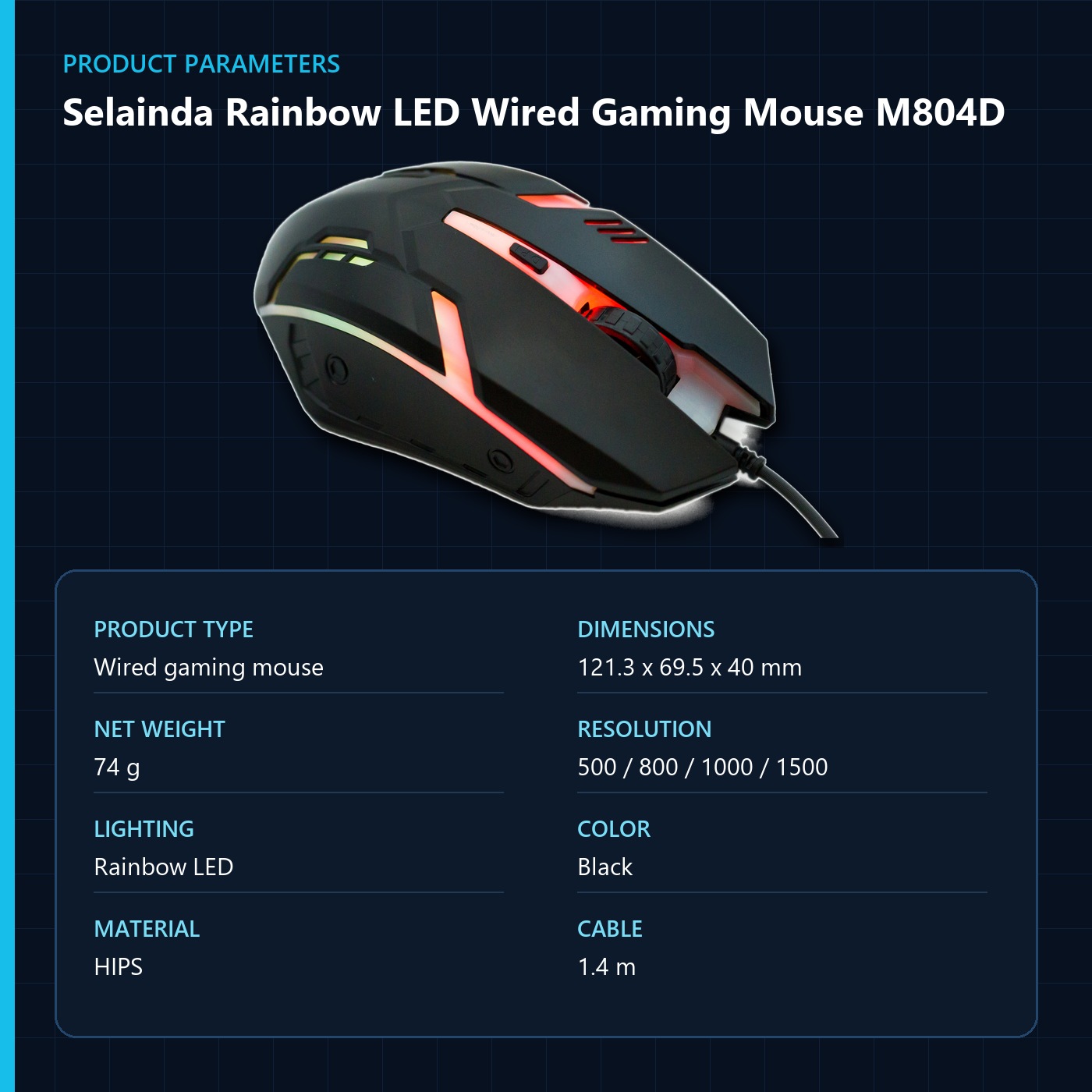 Selainda Rainbow LED Wired Gaming Mouse M804D