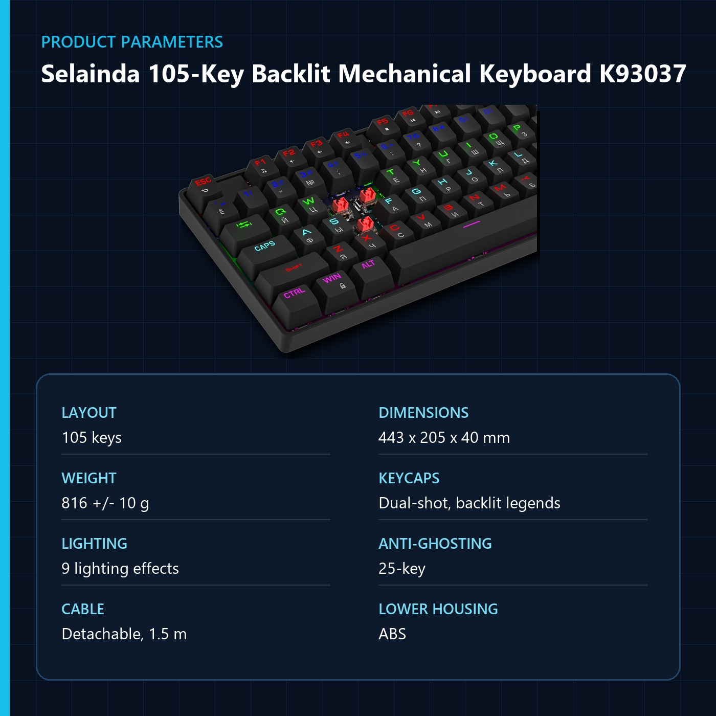 Selainda 105-Key Backlit Mechanical Keyboard K93037