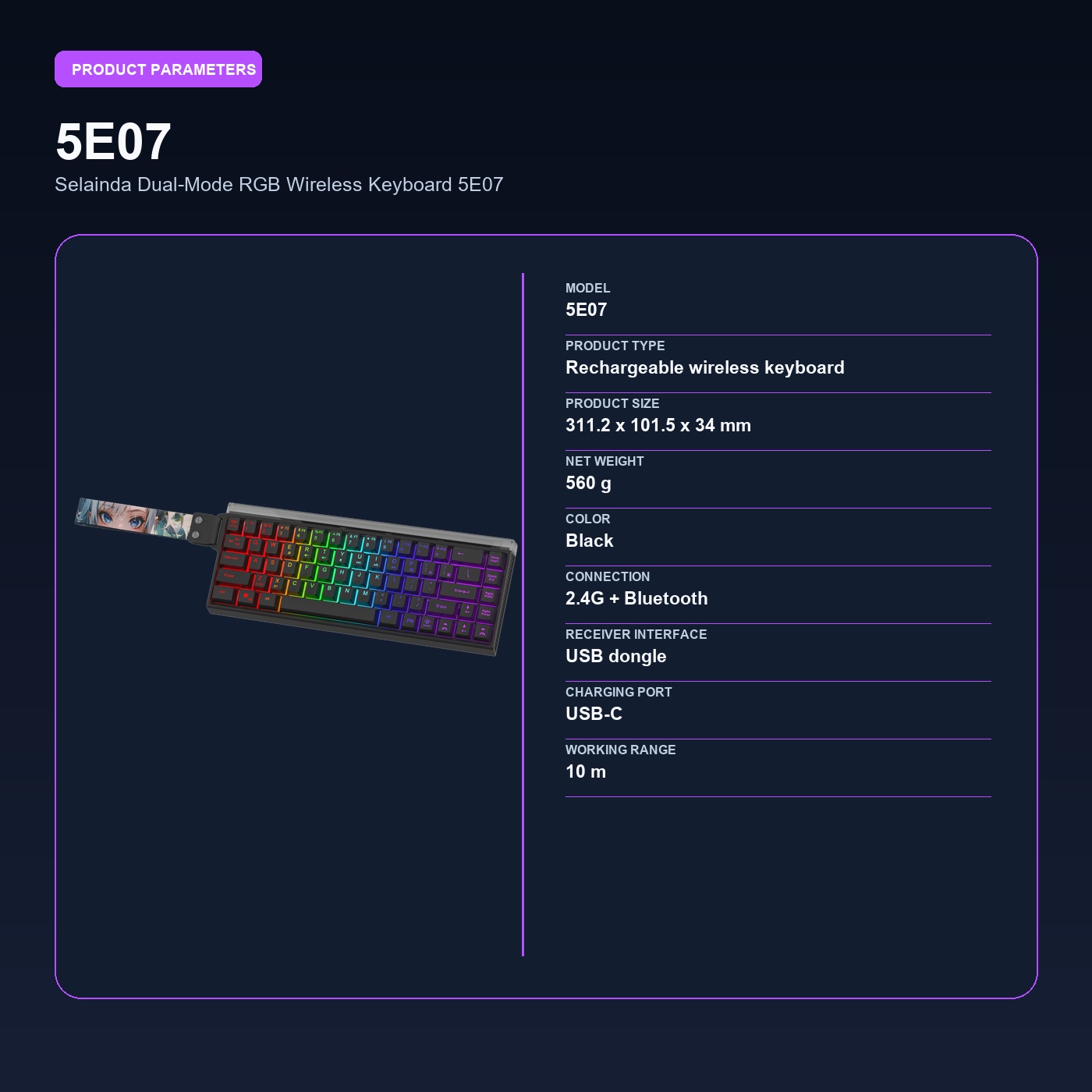 Selainda Dual-Mode RGB Wireless Keyboard 5E07