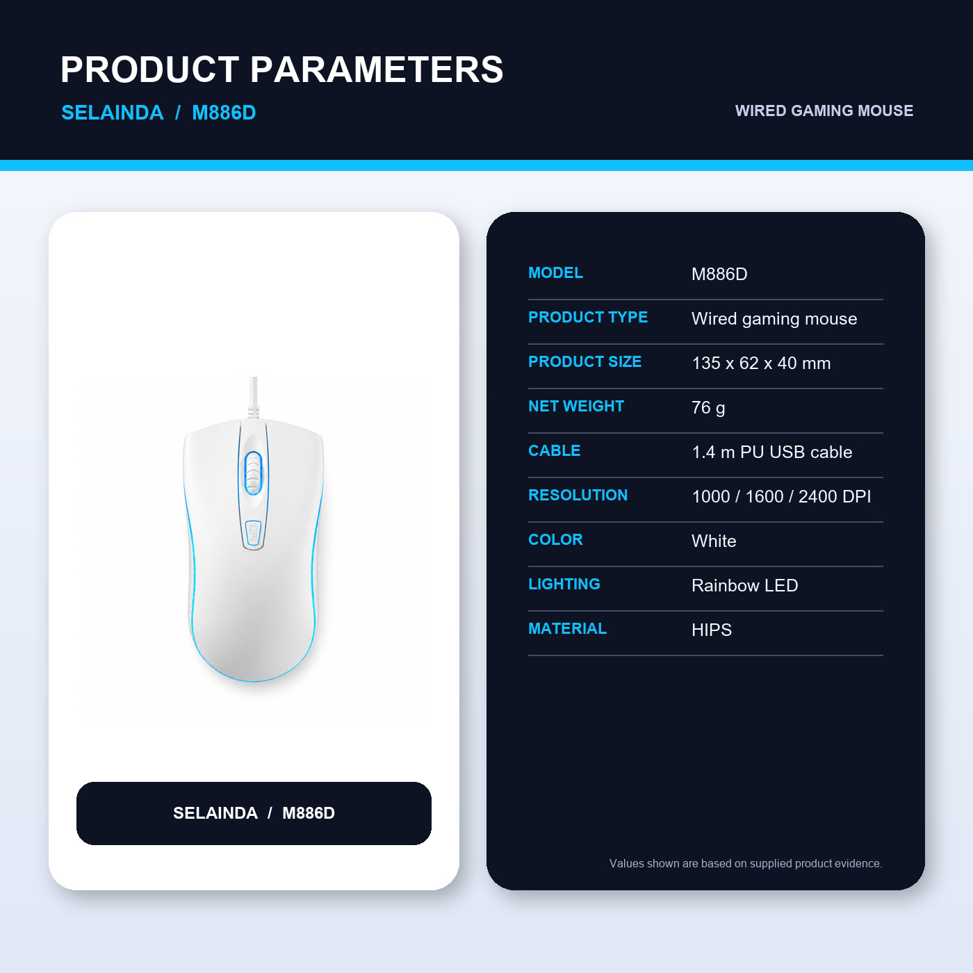 Selainda White RGB Wired Gaming Mouse with Smooth Shell M886D
