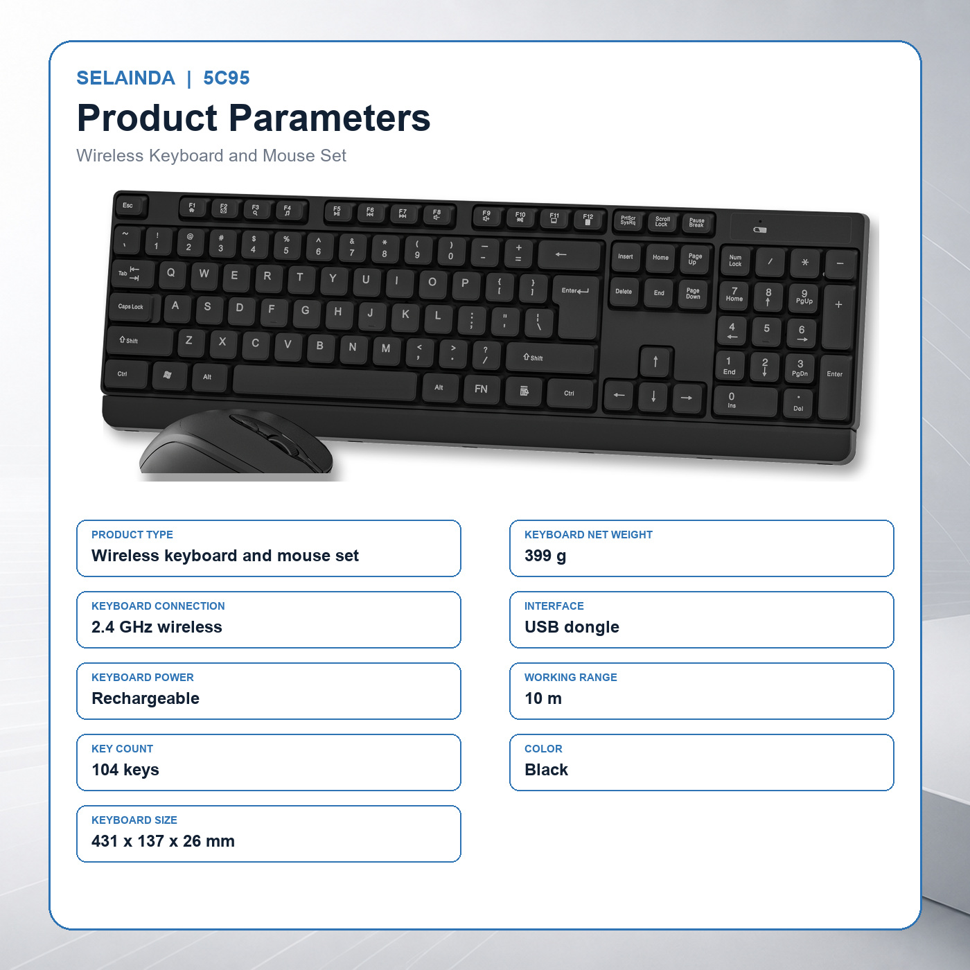 Selainda 2.4G Wireless Keyboard Mouse Set 5C95