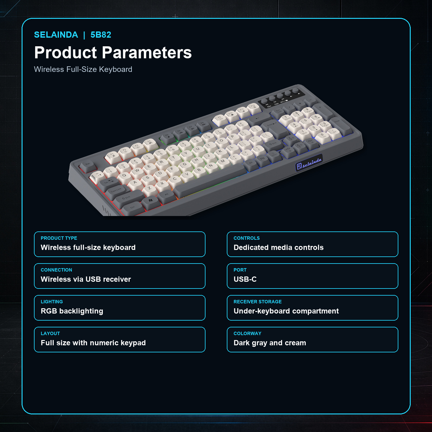 Selainda RGB Wireless Multimedia Keyboard 5B82