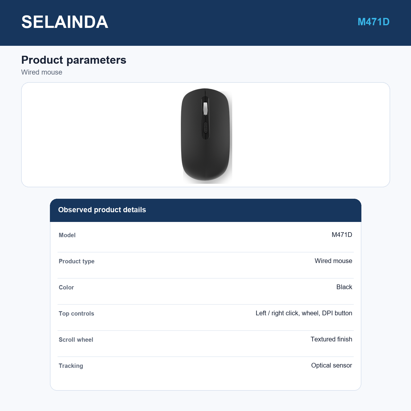 Selainda Wired Mouse with DPI Button M471D