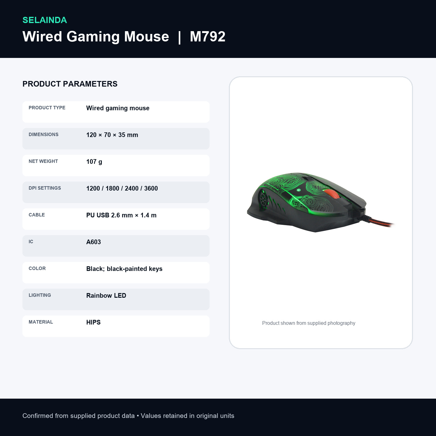 Selainda Rainbow LED Wired Gaming Mouse with Adjustable DPI M792