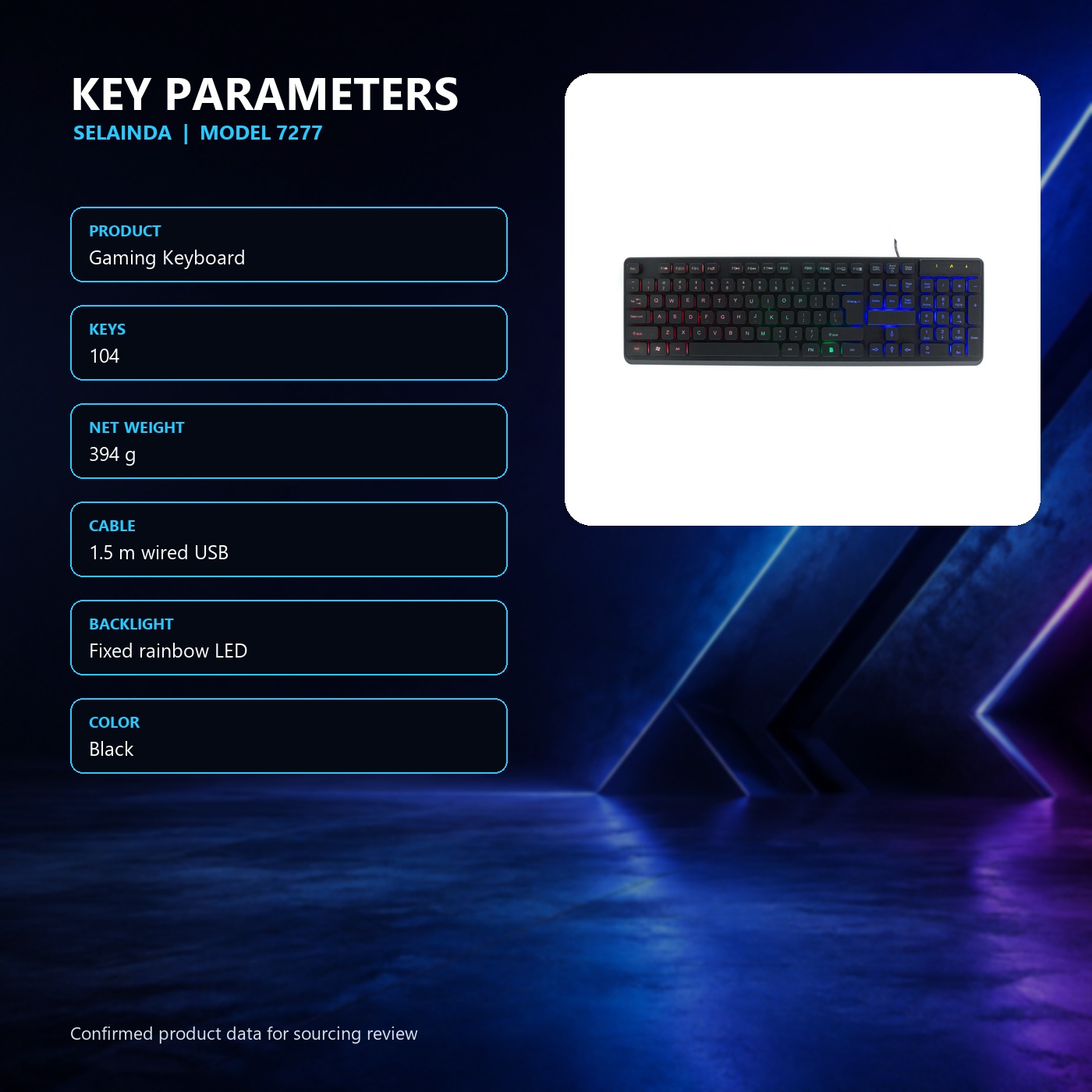Selainda 104-Key Wired Rainbow Backlit Gaming Keyboard 7277