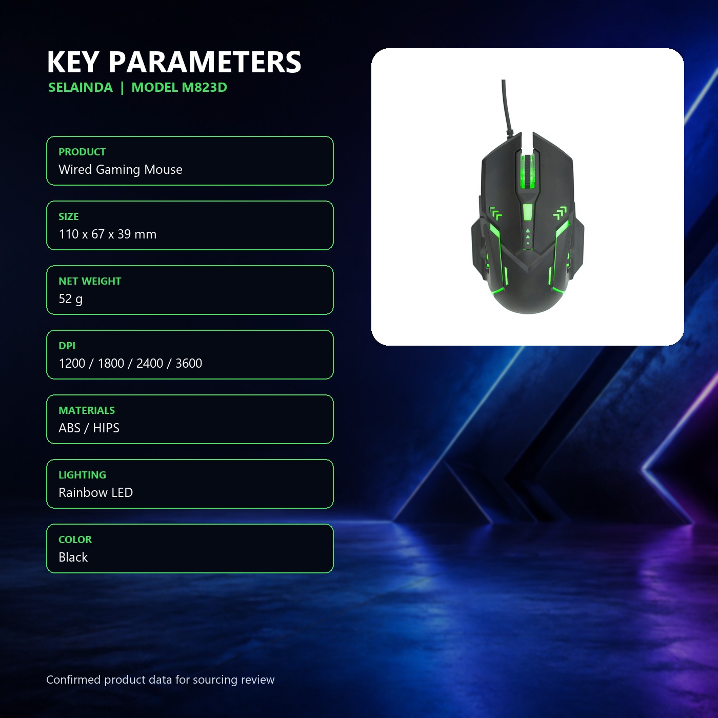 Selainda 3600 DPI Wired Rainbow LED Gaming Mouse M823D