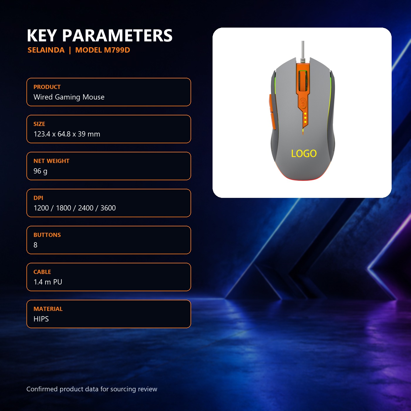Selainda 3600 DPI 8-Button Wired Rainbow LED Gaming Mouse M799D