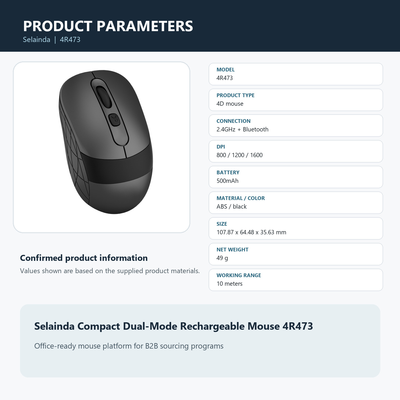 Selainda Compact Dual-Mode Rechargeable Mouse 4R473