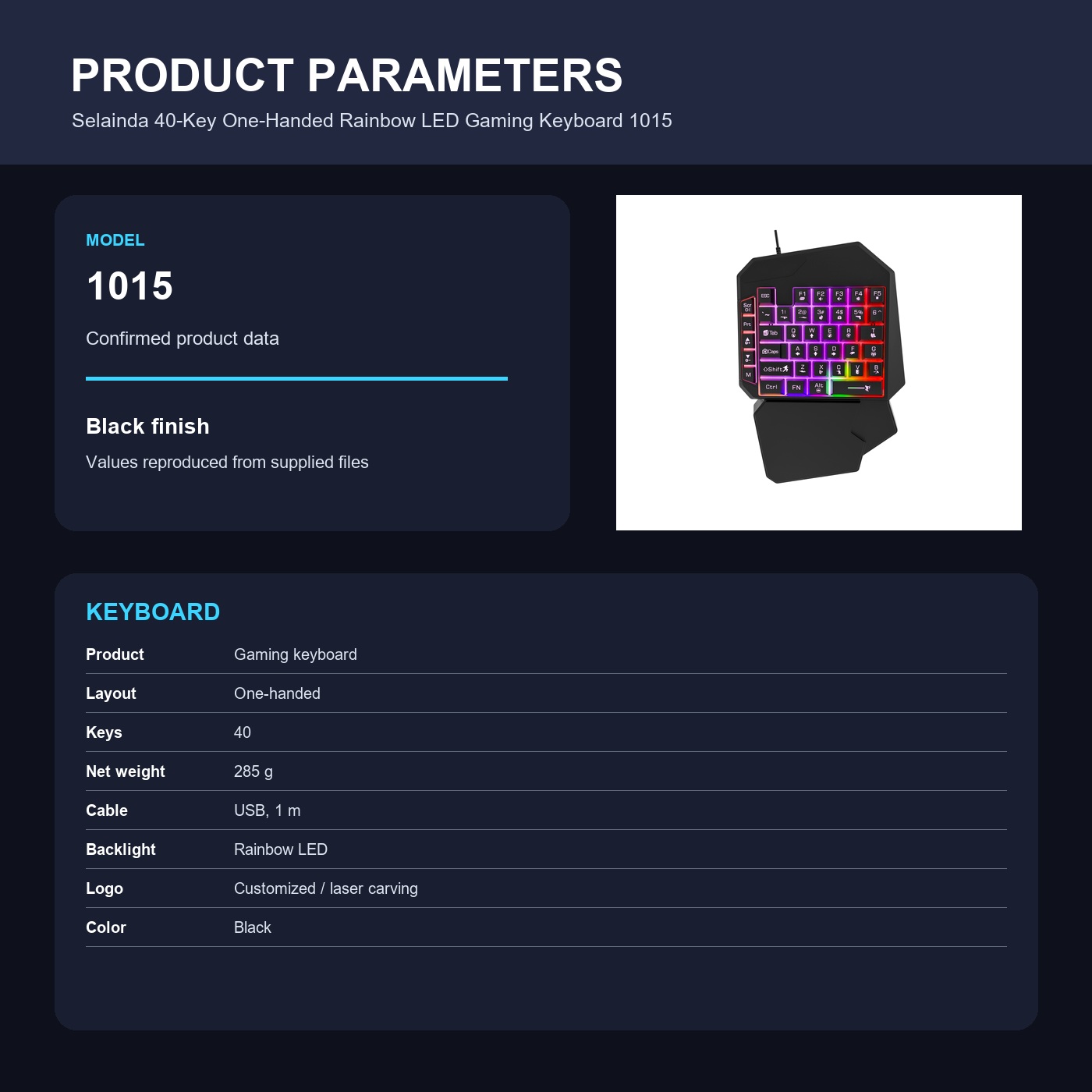 Selainda 40-Key One-Handed Rainbow LED Gaming Keyboard 1015