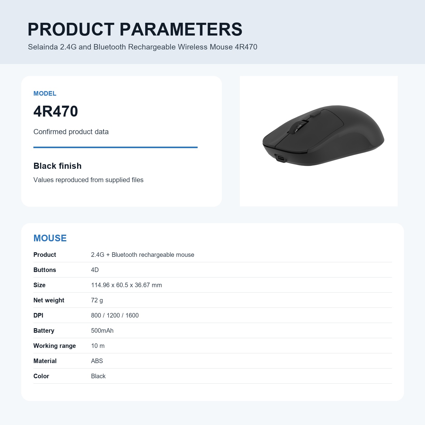 Selainda 2.4G and Bluetooth Rechargeable Wireless Mouse 4R470