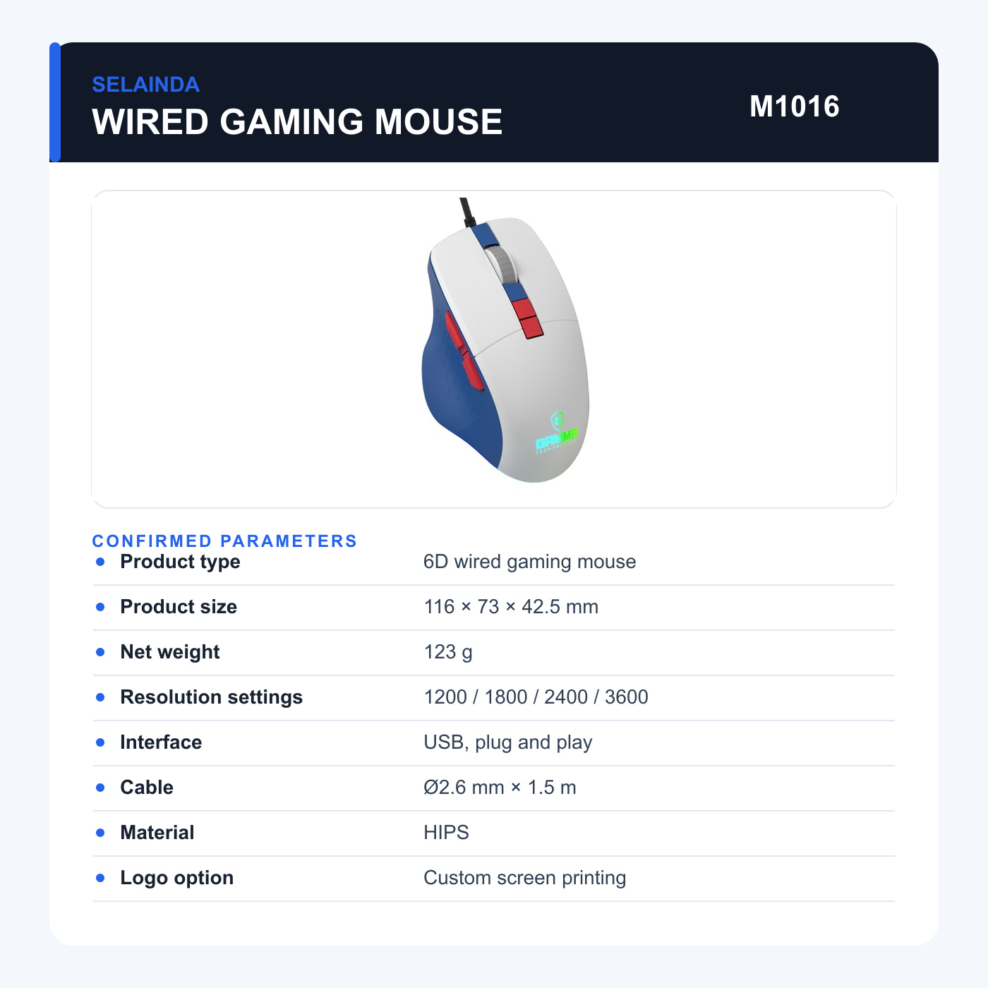 Selainda 6D USB Wired Gaming Mouse with 4-Level Resolution M1016