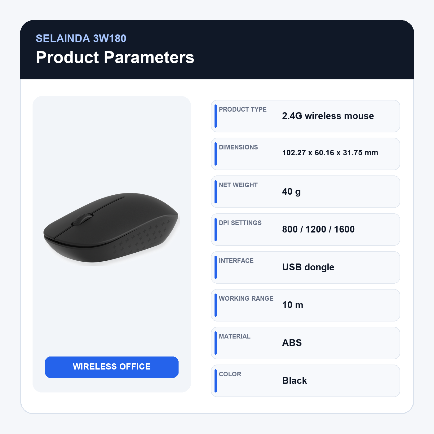 Selainda Compact 2.4G Wireless Mouse with Adjustable DPI 3W180