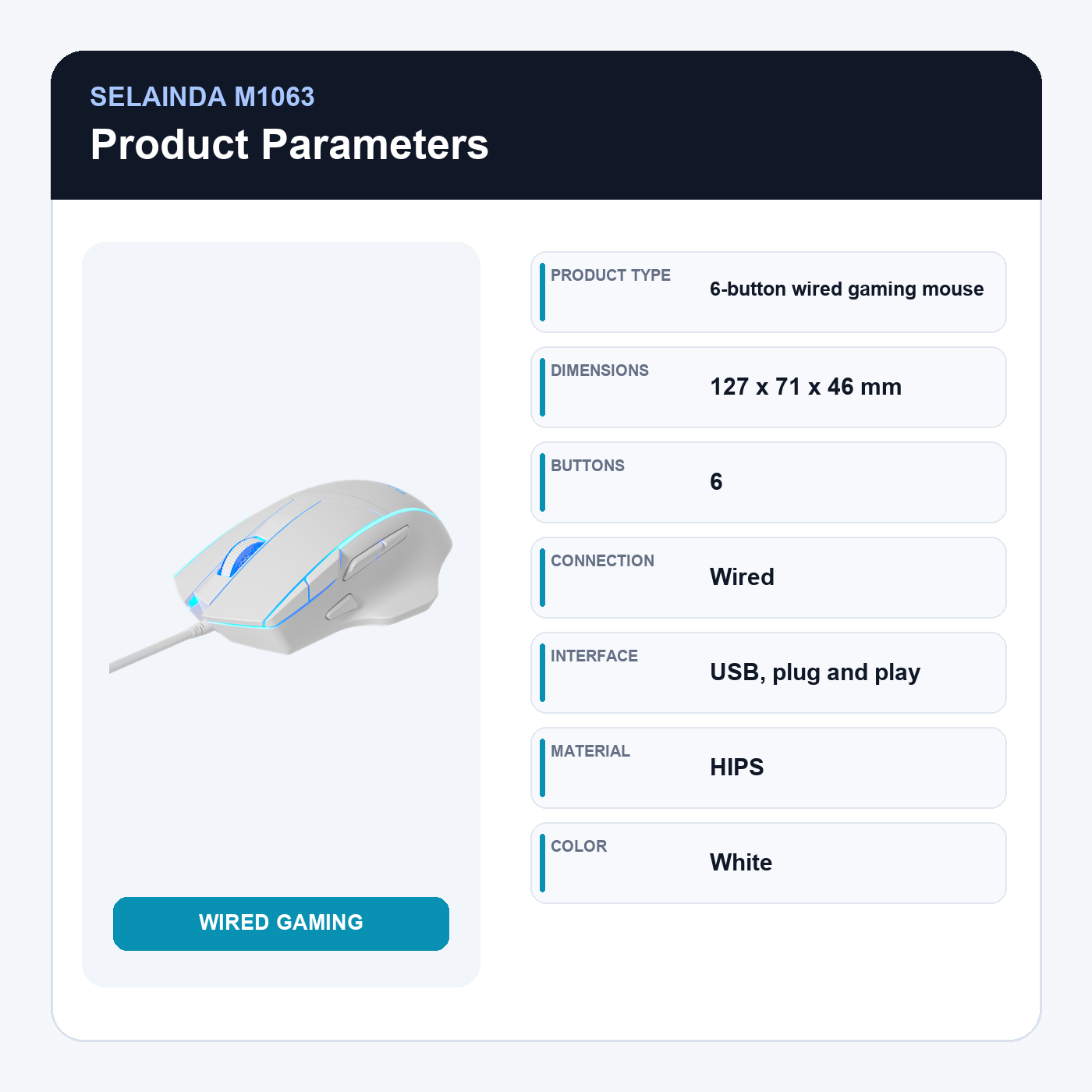 Selainda 6-Button Wired USB Gaming Mouse with Blue Lighting M1063