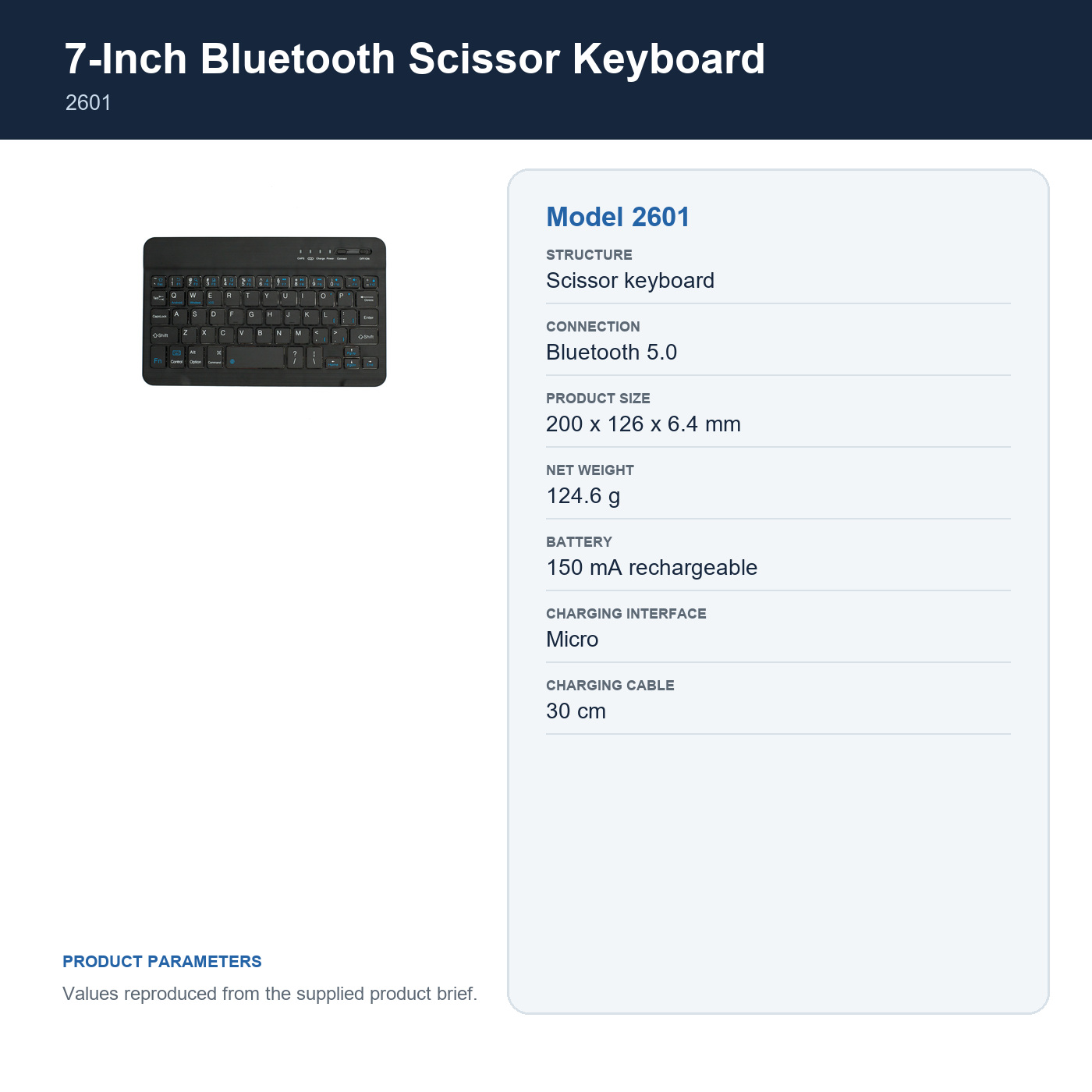 Selainda 7-Inch Bluetooth Scissor Keyboard 2601