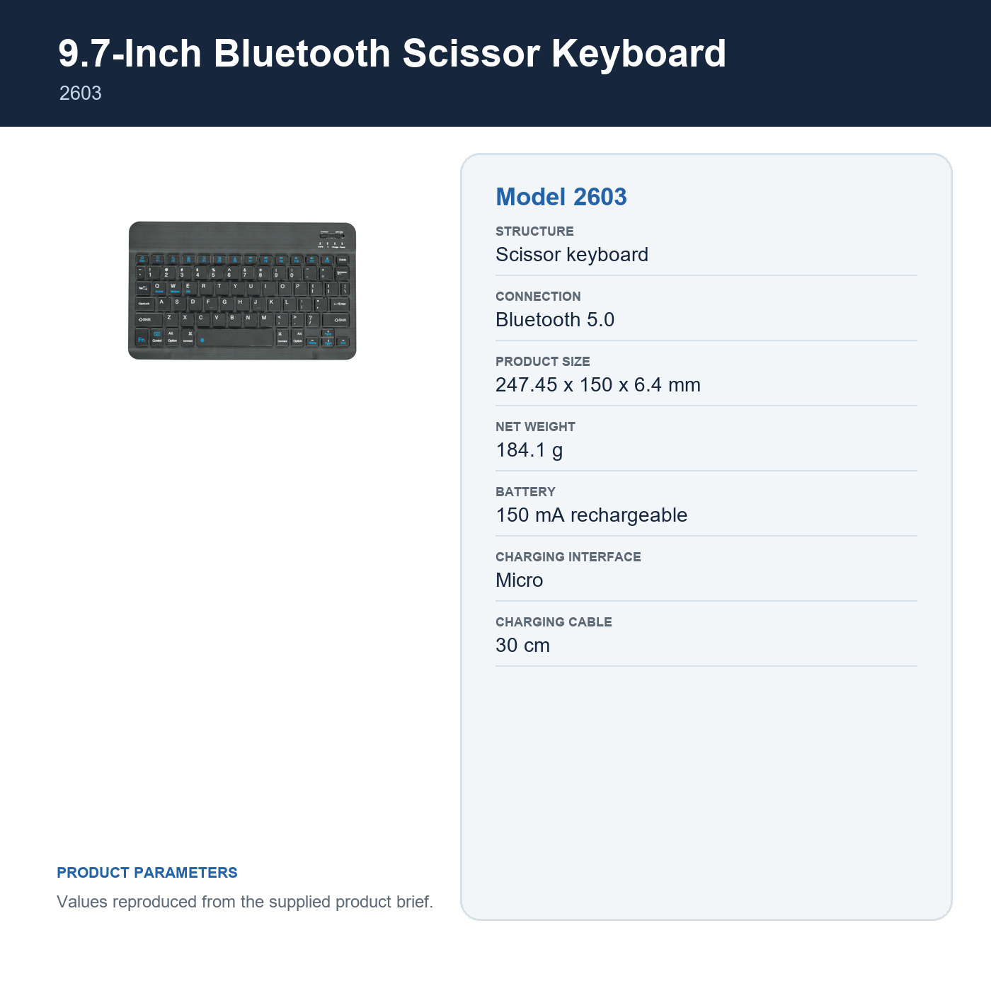 Selainda 9.7-Inch Bluetooth Scissor Keyboard 2603