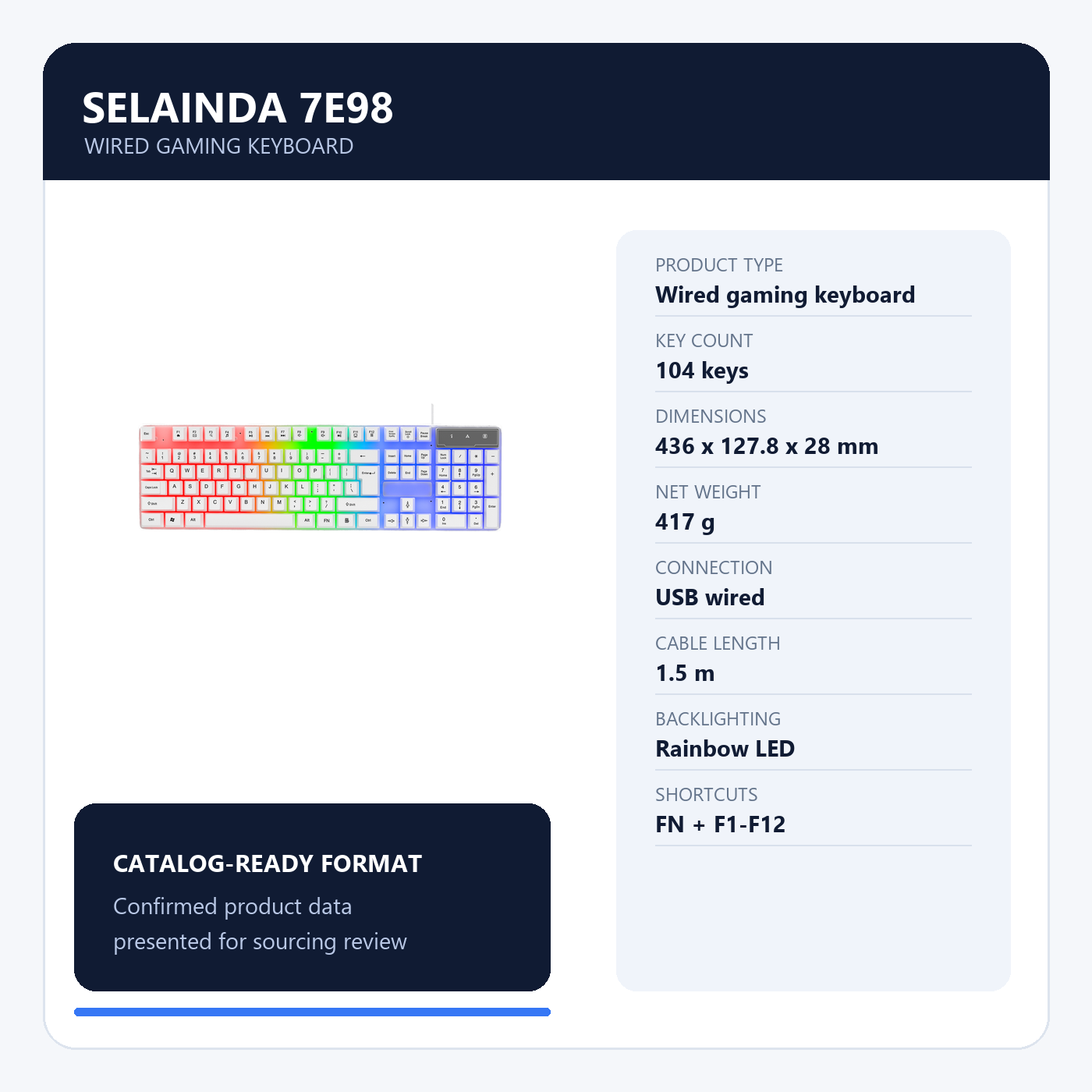 Selainda White 104-Key Rainbow Backlit Gaming Keyboard 7E98
