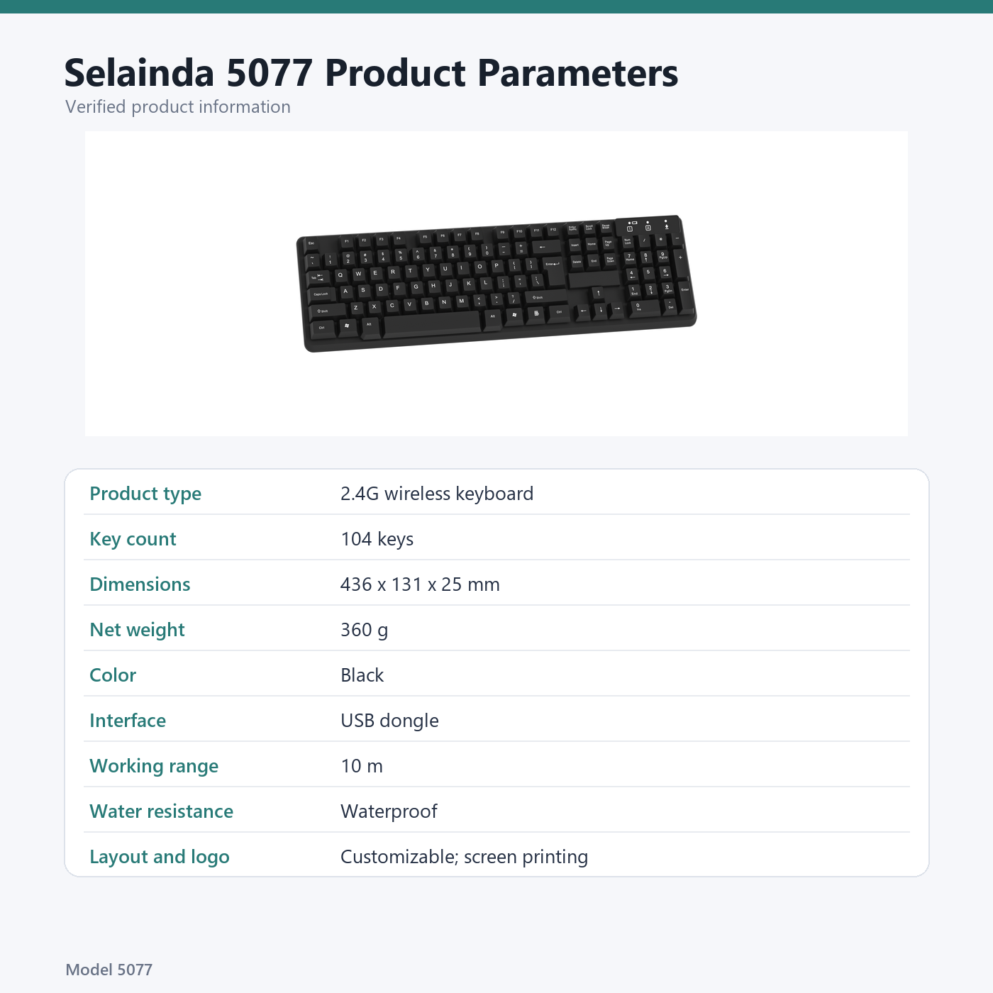 Selainda 104-Key 2.4G Wireless Full-Size Keyboard 5077
